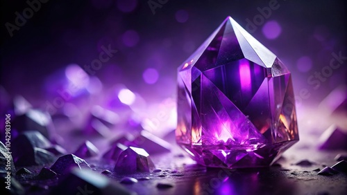 Enigmatic purple crystal artistic background with asymmetrical layout