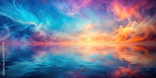 Ethereal peaceful smoky abstract dream background in blue orange pink and purple