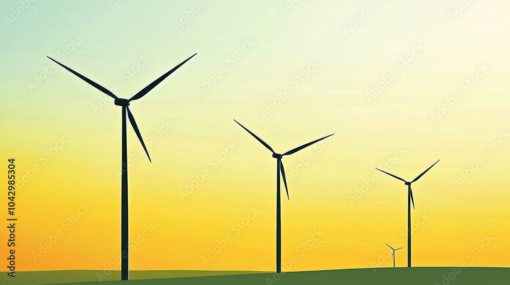 Fototapeta premium Futuristic wind turbines against beautiful landscape
