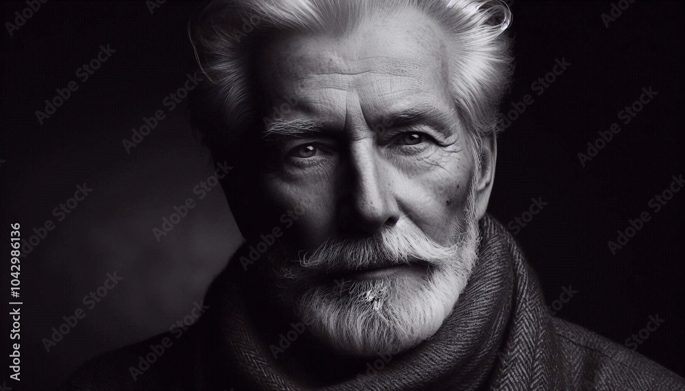Black and white portrait of an elderly man. Cinematic, super realistic photography Black and white portrait of an elderly man. Cinematic, super realistic photography