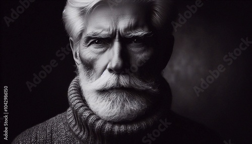 Black and white portrait of an elderly man. Cinematic, super realistic photography