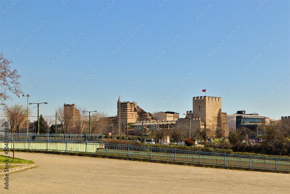 Istanbul, Turkey. Istanbul Castle, view of the castle from Fatih district; Turkish: Yedikule. Istanbul, Turkey. Istanbul Castle, view of the castle from Fatih district; Turkish: Yedikule.