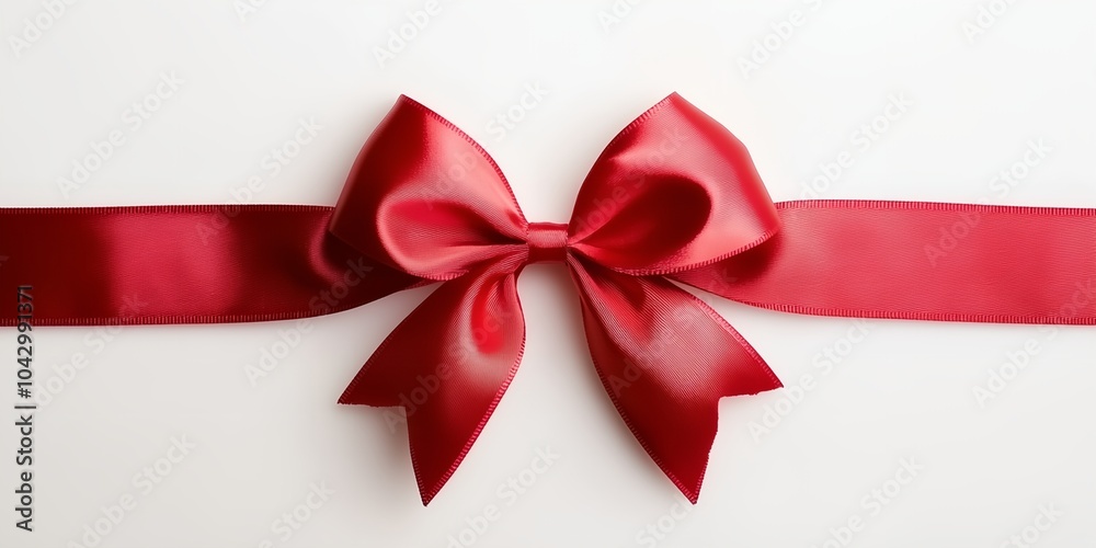 A red ribbon bow is shown on a white background. The bow is made of satin ribbon and is tied in a bow shape. The ribbon is red and shiny, and it is a gift ribbon A red ribbon bow is shown on a white background. The bow is made of satin ribbon and is tied in a bow shape. The ribbon is red and shiny, and it is a gift ribbon