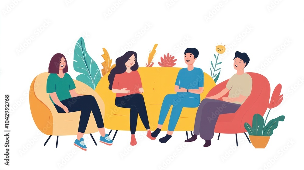 Obraz premium An Asian therapist leading a diverse group in Cognitive Behavioral Therapy for stress management, promoting emotional resilience and inclusivity.