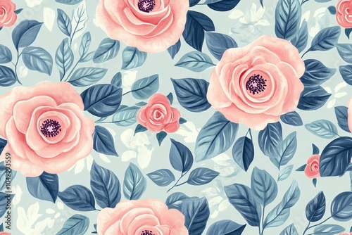 Wallpaper Mural Seamless floral pattern with roses and leaves – hand-drawn botanical background for wallpaper, fabric, and tiles Torontodigital.ca