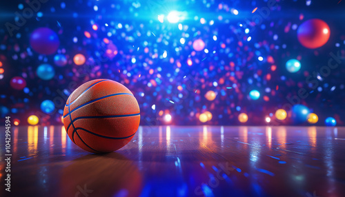 Basketball-themed New Year 2025 celebration in a vibrant sports hall