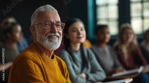 Educators from various backgrounds offering lifelong learning courses for seniors, promoting continued intellectual growth and social engagement.