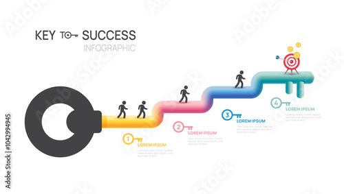key success achievement grow infographic template for business. growth or progress to achieve goal and target 4 step vector.