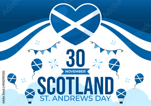 Happy St Andrew's Day Vector Illustration on 30 November, featuring the Scotland Flag in a National Holiday Celebration with a Flat Style Background photo