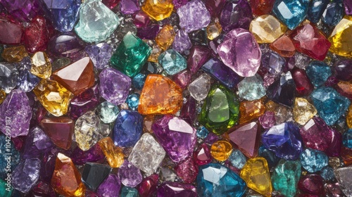 A background completely filled with colorful gemstones and crystals, packed closely together to create a sparkling, luxurious surface.