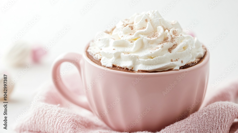 Pink Mug of Hot Chocolate with Whipped Cream Pink Mug of Hot Chocolate with Whipped Cream