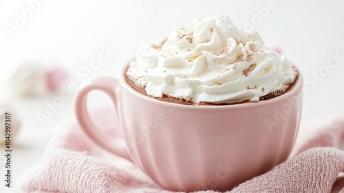 Pink Mug of Hot Chocolate with Whipped Cream