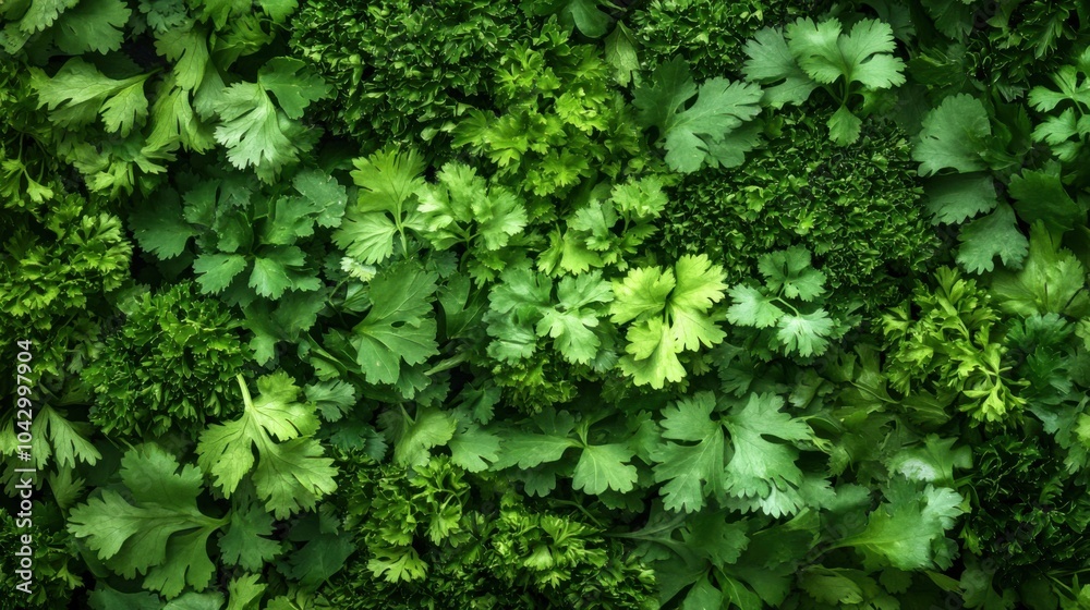 A seamless spread of mixed green herbs like cilantro and parsley, tightly arranged to fill the entire frame with their fresh, aromatic texture. A seamless spread of mixed green herbs like cilantro and parsley, tightly arranged to fill the entire frame with their fresh, aromatic texture.
