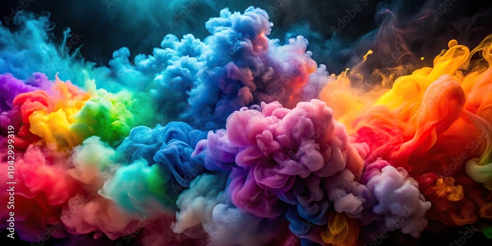 Extreme close-up colorful smoke explosions and bursts