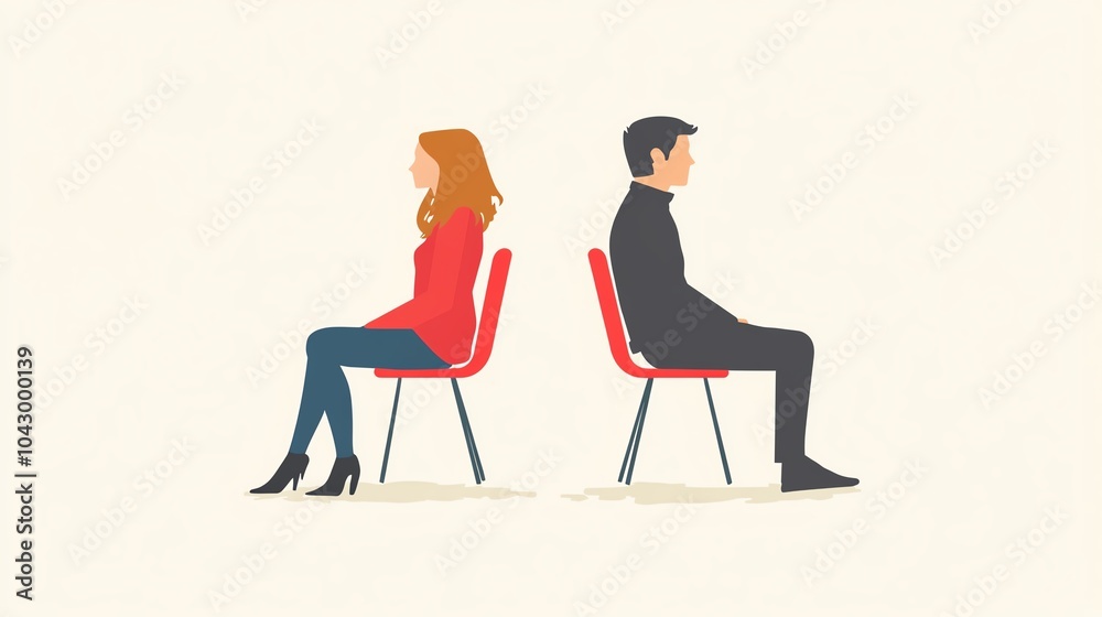 Fototapeta premium Illustration of two people sitting back to back, representing emotional distance.
