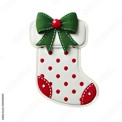 Festive and cheerful christmas stocking ornament with green bow and polka dots for holiday decor