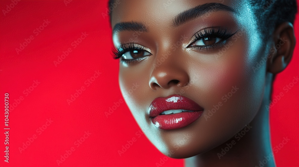 Beautiful emotional black woman with beauty makeup isolated color background Beautiful emotional black woman with beauty makeup isolated color background