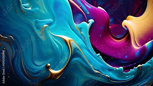 Elegant abstract fluid painting with blue, purple, pink, and gold tones for art lovers_002