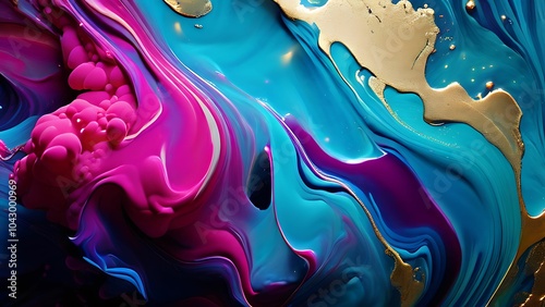 Elegant abstract fluid painting with blue, purple, pink, and gold tones for art lovers_001