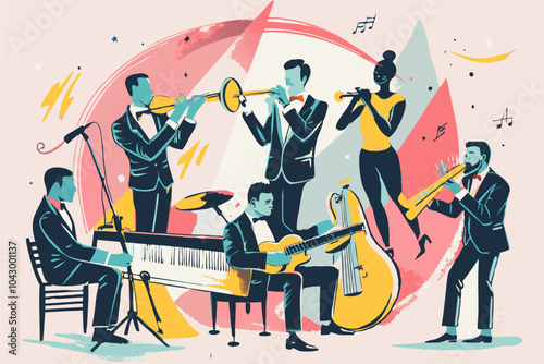 Vintage-Style Jazz Band Performance Illustration