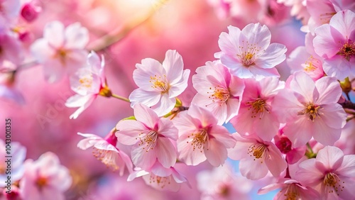 Extreme close-up of a colossal cherry blossom realm under beautiful blossoms