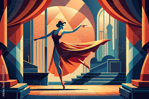 Elegant Ballerina Performing on Grand Theater Stage