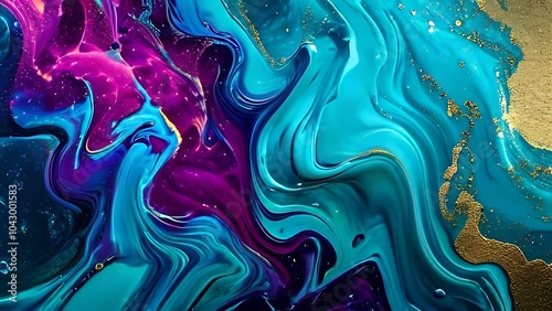 Elegant abstract fluid painting with blue, purple, pink, and gold tones for art lovers_011