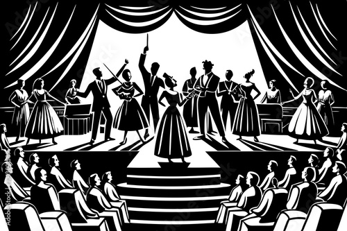 Elegant Vintage Ballroom Dance Performance in Black and White