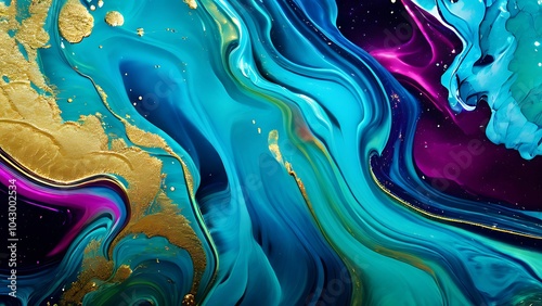 Elegant abstract fluid painting with blue, purple, pink, and gold tones for art lovers_025