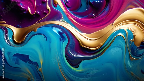 Elegant abstract fluid painting with blue, purple, pink, and gold tones for art lovers_033