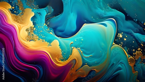 Elegant abstract fluid painting with blue, purple, pink, and gold tones for art lovers_041