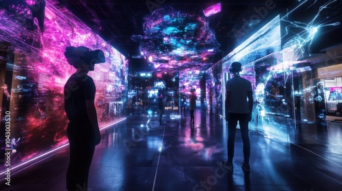 Augmented reality storytelling experience, immersive narrative layers and interactive digital storytelling elements in a mixed reality setting, Futuristic style photo
