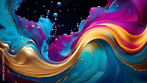 Elegant abstract fluid painting with blue, purple, pink, and gold tones for art lovers_047