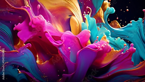 Elegant abstract fluid painting with blue, purple, pink, and gold tones for art lovers_051