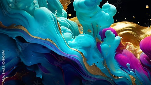 Elegant abstract fluid painting with blue, purple, pink, and gold tones for art lovers_056