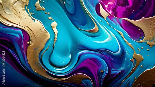 Elegant abstract fluid painting with blue, purple, pink, and gold tones for art lovers_062