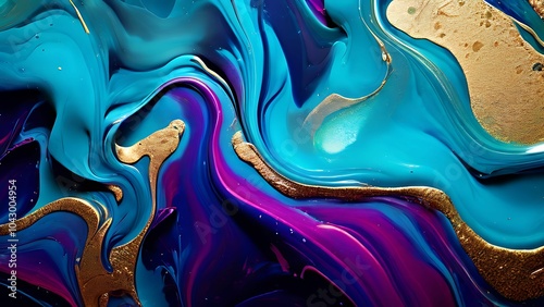 Elegant abstract fluid painting with blue, purple, pink, and gold tones for art lovers_070