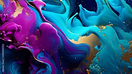 Elegant abstract fluid painting with blue, purple, pink, and gold tones for art lovers_074