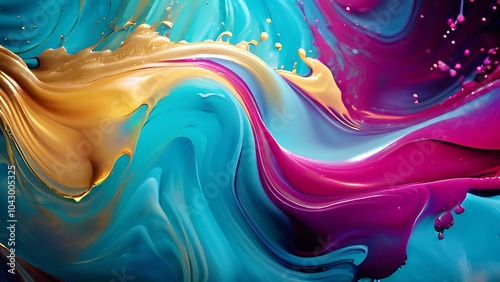 Elegant abstract fluid painting with blue, purple, pink, and gold tones for art lovers_077