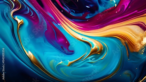 Elegant abstract fluid painting with blue, purple, pink, and gold tones for art lovers_078