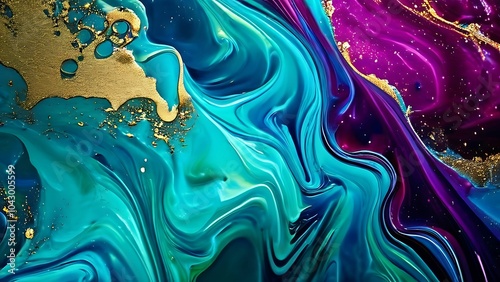 Elegant abstract fluid painting with blue, purple, pink, and gold tones for art lovers_083