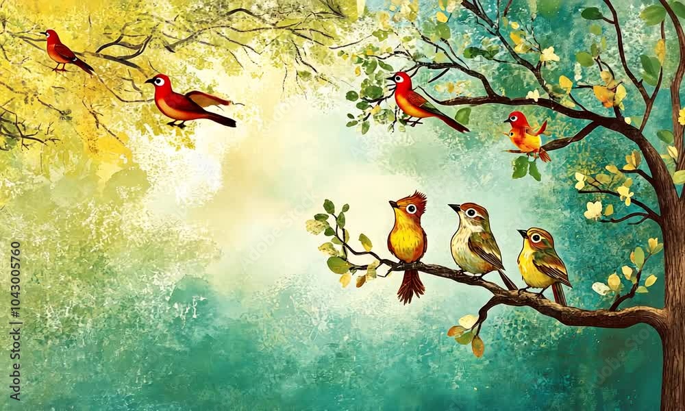 Colorful Birds on a Branch Colorful Birds on a Branch