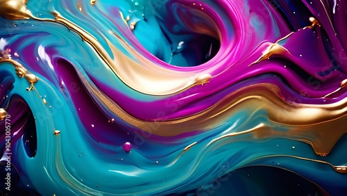 Elegant abstract fluid painting with blue, purple, pink, and gold tones for art lovers_086