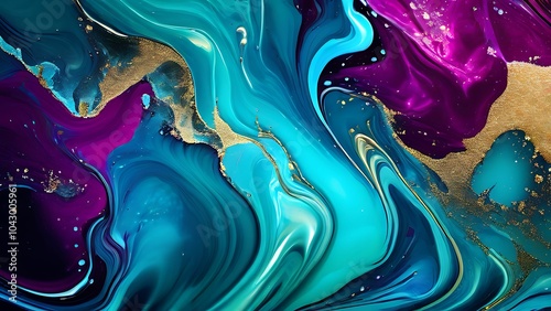 Elegant abstract fluid painting with blue, purple, pink, and gold tones for art lovers_090