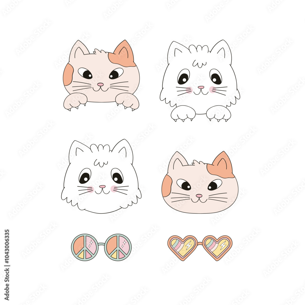 Cute cat portrait vector clip-art set isolated on white. Cat vibes illustration Cute cat portrait vector clip-art set isolated on white. Cat vibes illustration