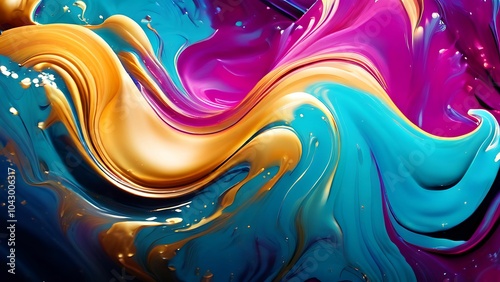 Elegant abstract fluid painting with blue, purple, pink, and gold tones for art lovers_098