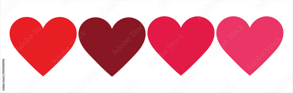 Obraz premium Heart shape icon vector set in red color isolated on white background.