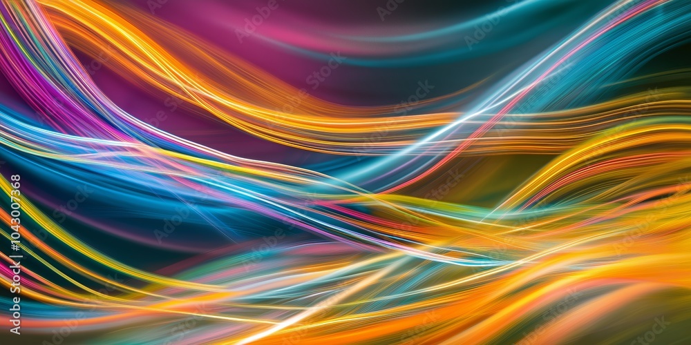 Fototapeta premium Abstract minimalistic stock photo featuring rainbow lines and shapes representing energy and motion