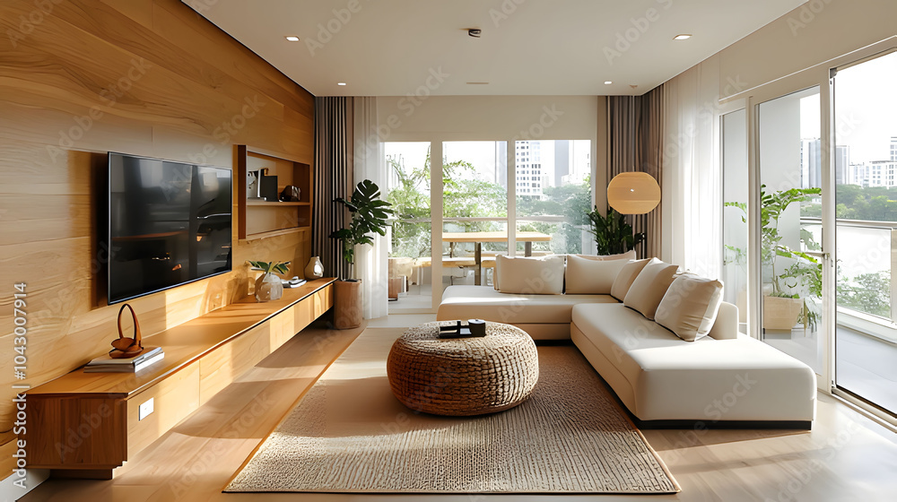 living room with fireplace. Generative AI