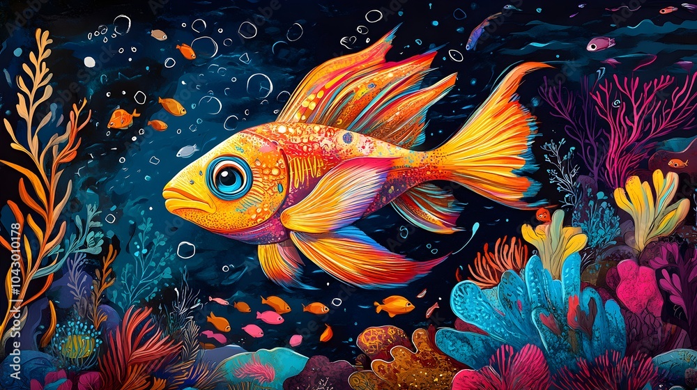 Vibrant Underwater Surrealism with Colorful Fish Vibrant Underwater Surrealism with Colorful Fish